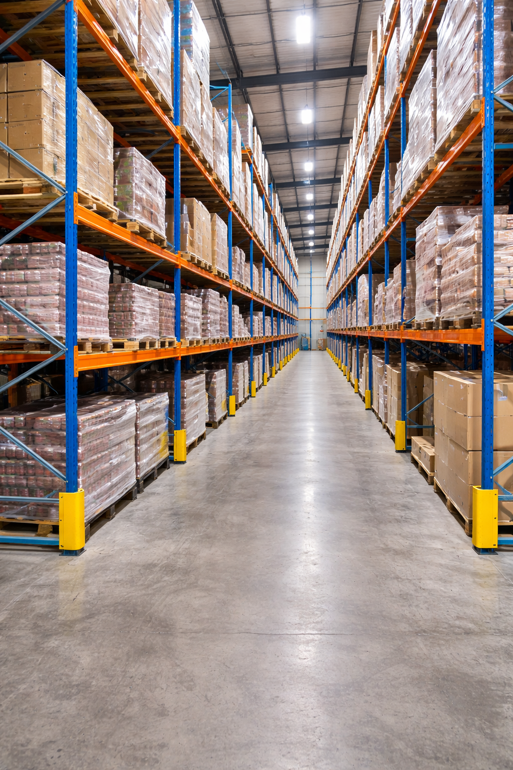 Pallet racking installed in an industrial warehouse